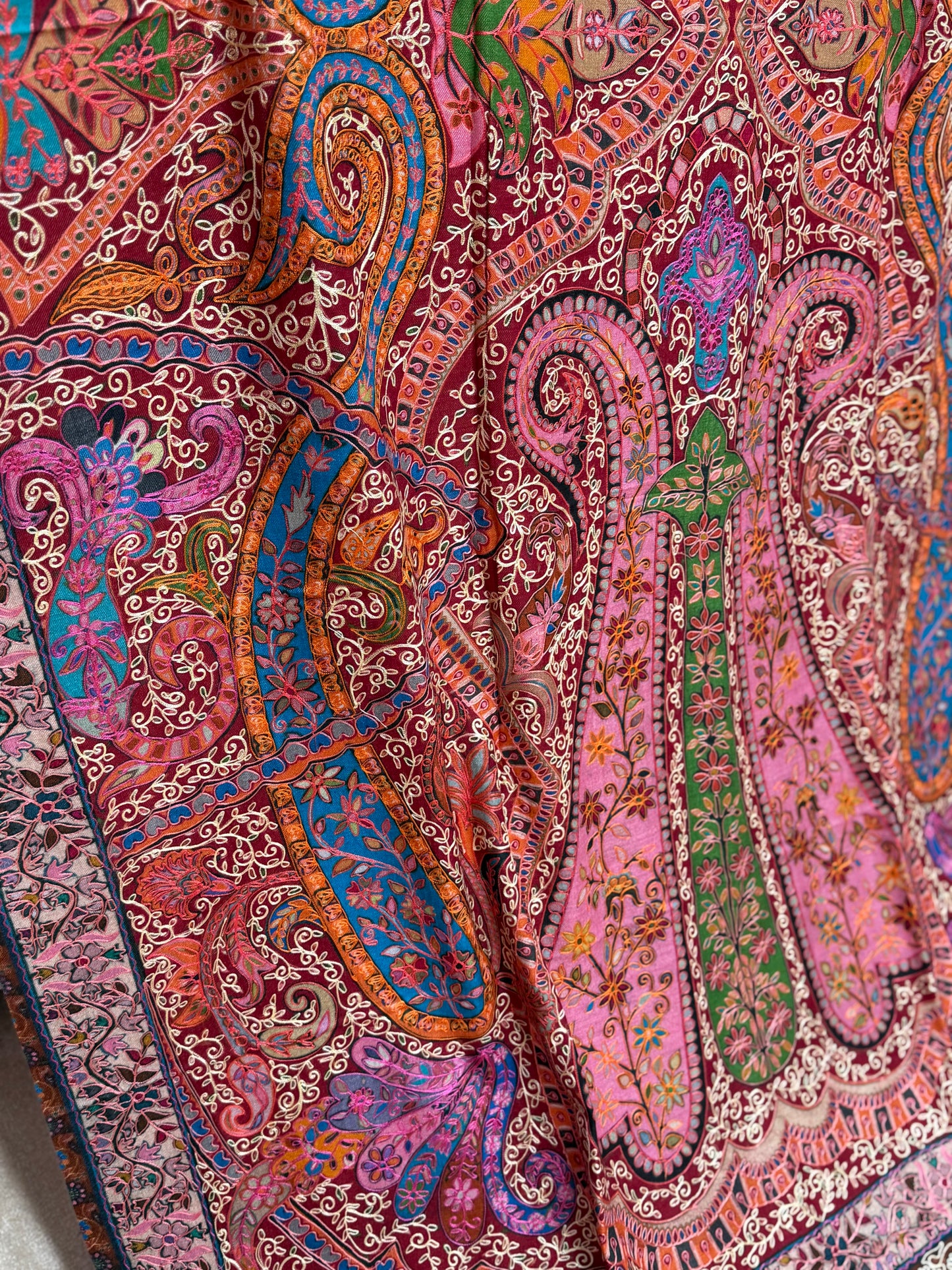 Qalamkar Shawl on Toosh Base | Made in Kashmir Multicolor Floral Design | QM104