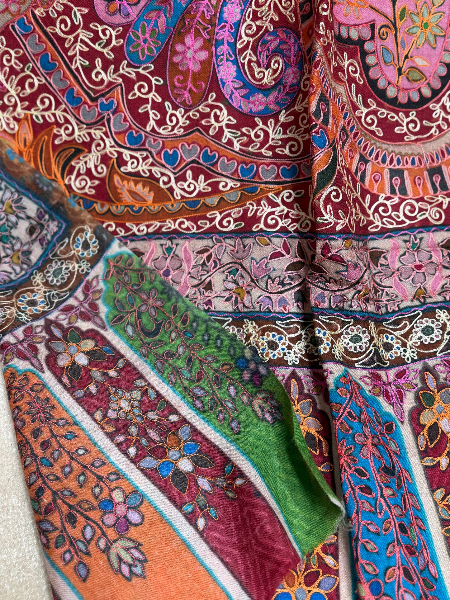 Qalamkar Shawl on Toosh Base | Made in Kashmir Multicolor Floral Design | QM104
