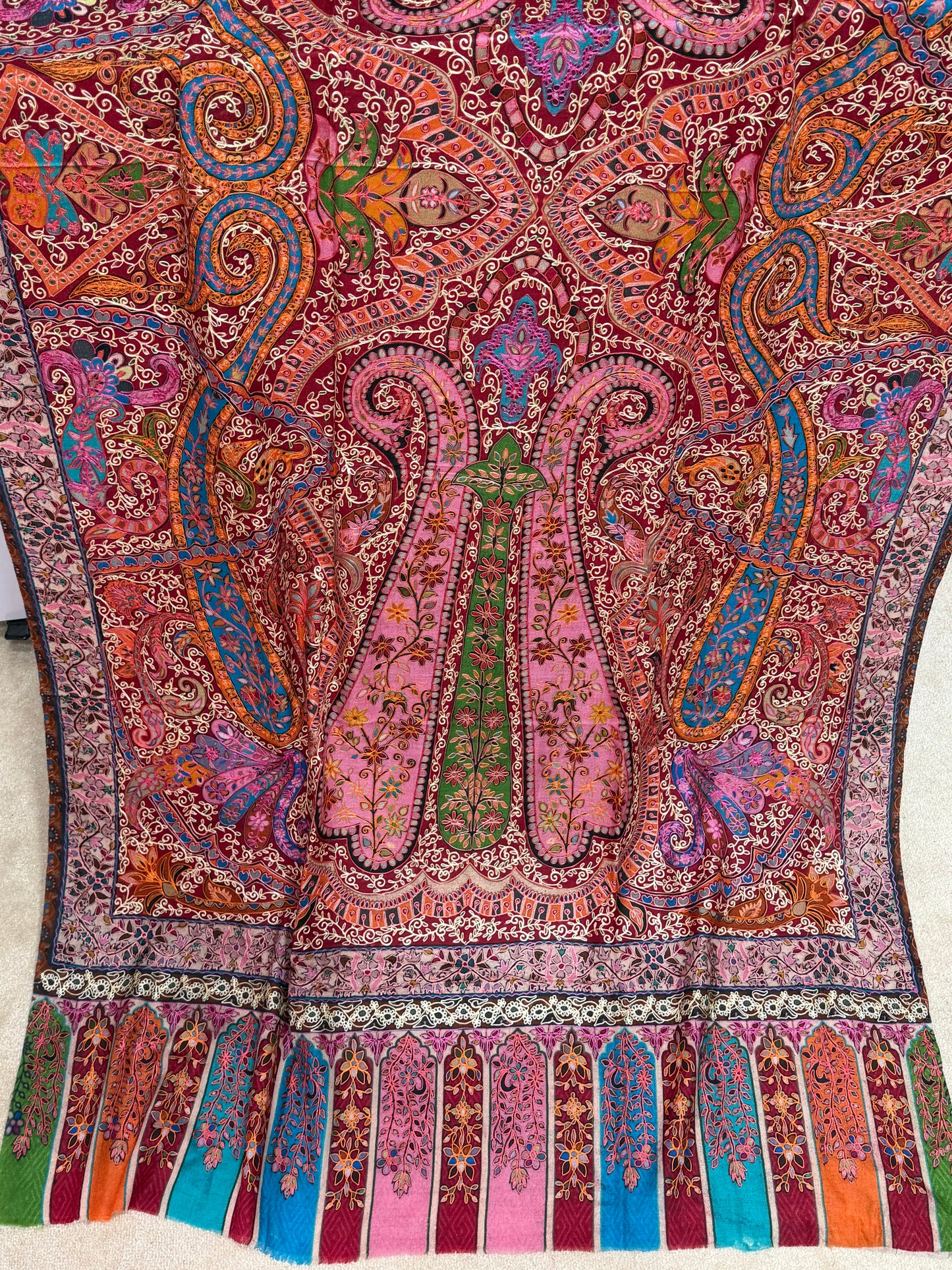Qalamkar Shawl on Toosh Base | Made in Kashmir Multicolor Floral Design | QM104