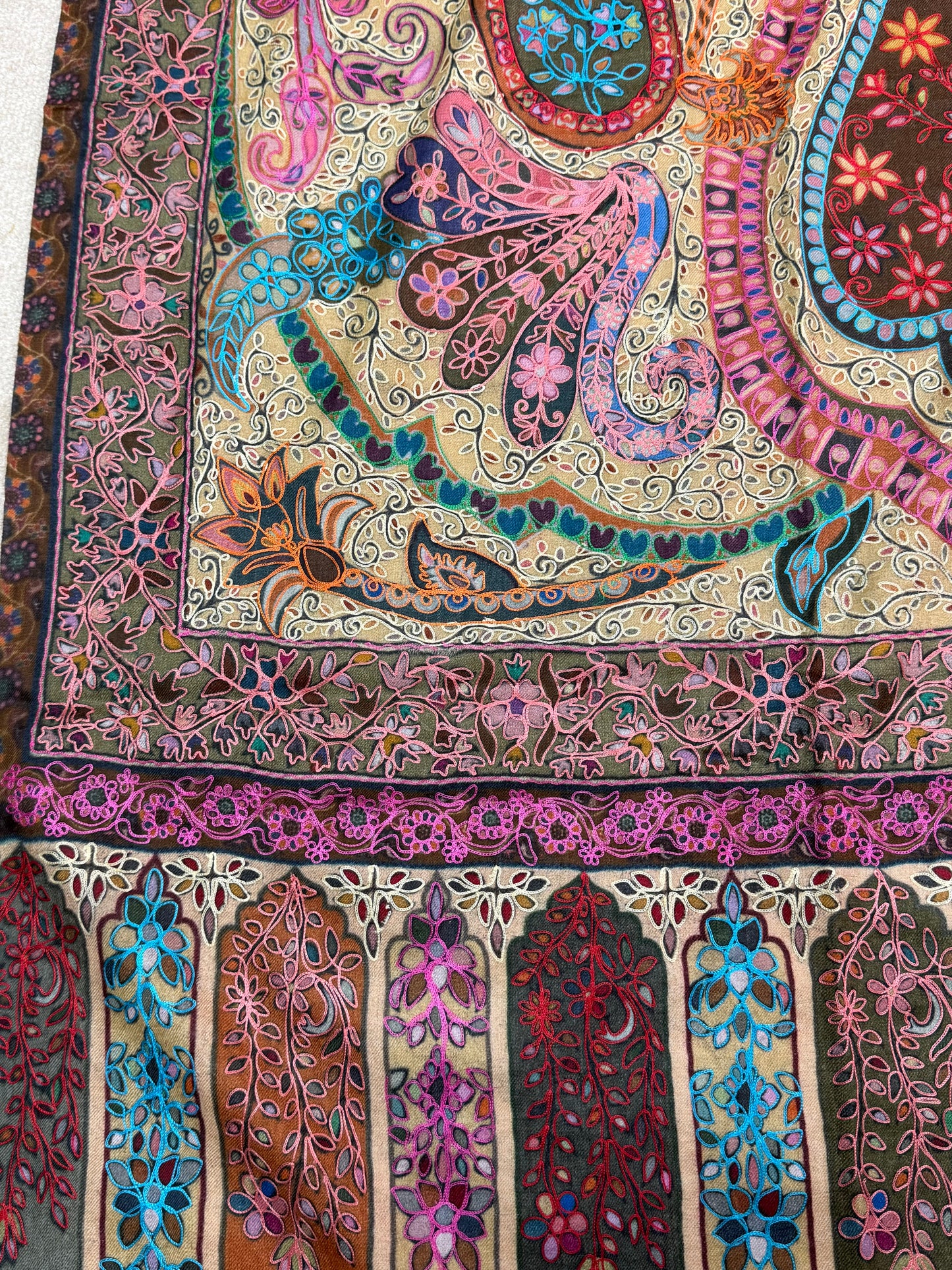 Qalamkar Shawl on Toosh Base | Made in Kashmir Multicolor Floral Design | QM105
