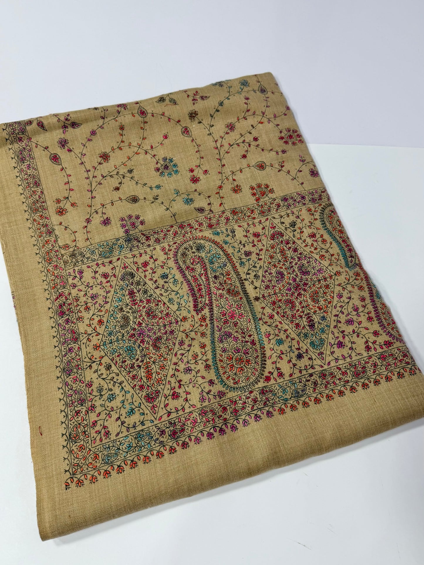 Pashmina Shawl | Hand Embroidery on Print Beautiful Shawl | Dark Skin