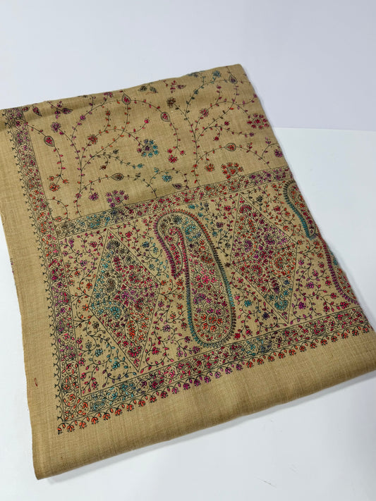 Pashmina Shawl | Hand Embroidery on Print Beautiful Shawl | Dark Skin