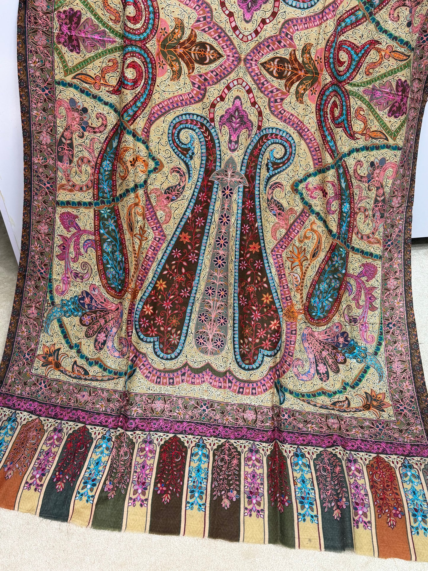 Qalamkar Shawl on Toosh Base | Made in Kashmir Multicolor Floral Design | QM105