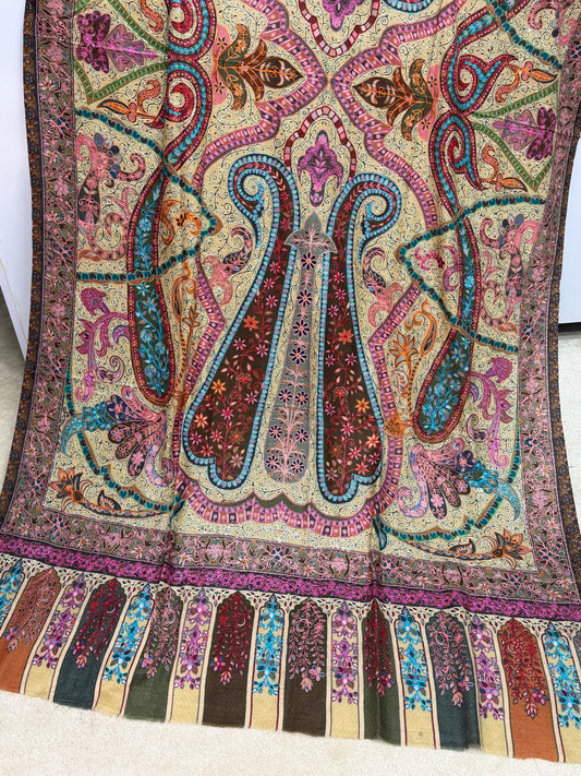 Qalamkar Shawl on Toosh Base | Made in Kashmir Multicolor Floral Design | QM105