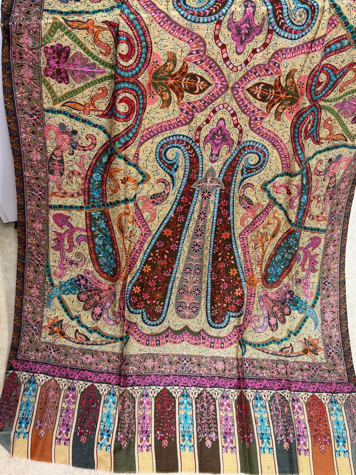 Qalamkar Shawl on Toosh Base | Made in Kashmir Multicolor Floral Design | QM105