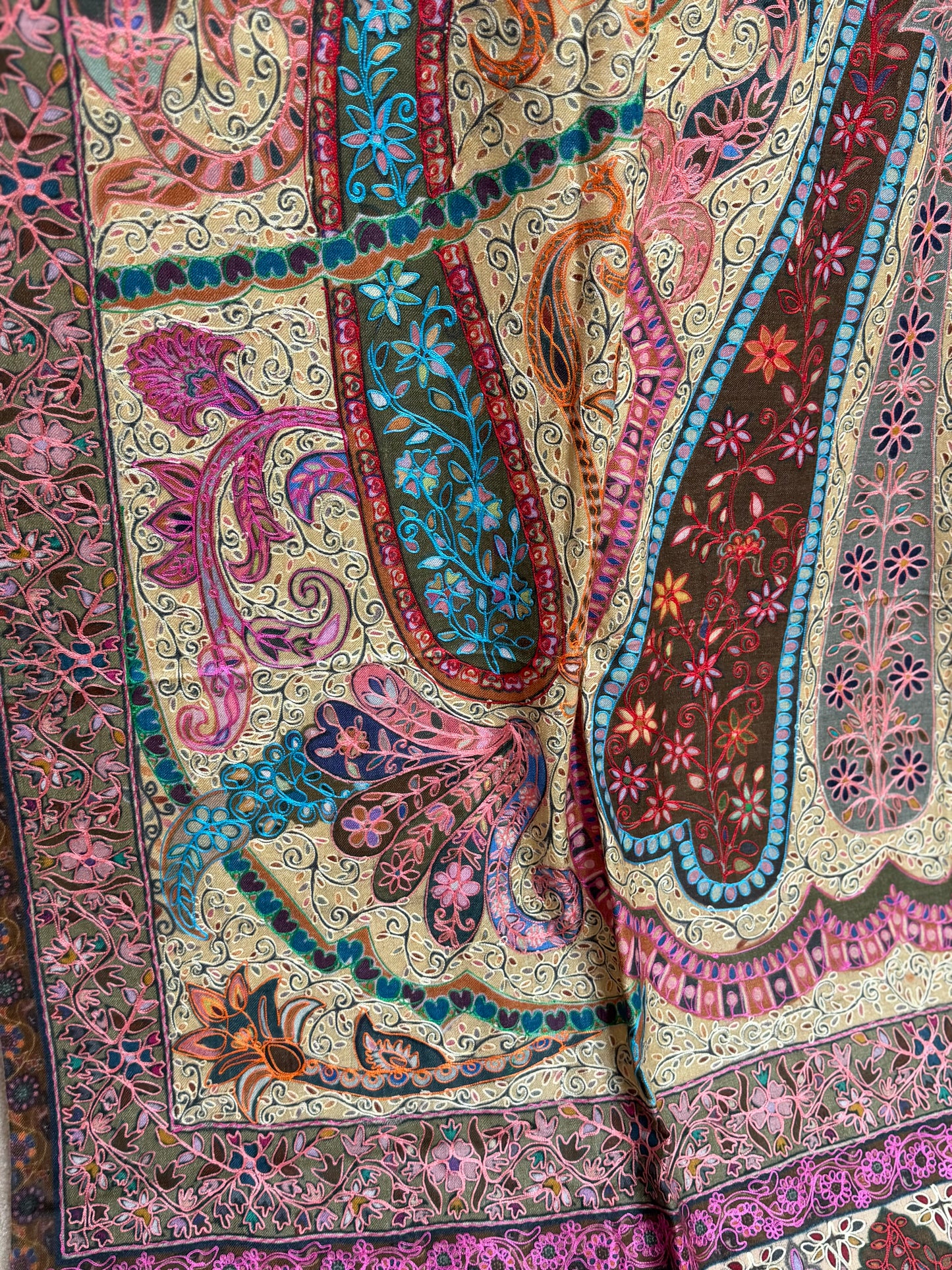 Qalamkar Shawl on Toosh Base | Made in Kashmir Multicolor Floral Design | QM105
