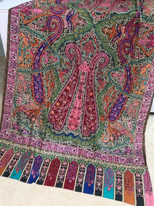 Qalamkar Shawl on Toosh Base | Made in Kashmir Multicolor Floral Design | QM106