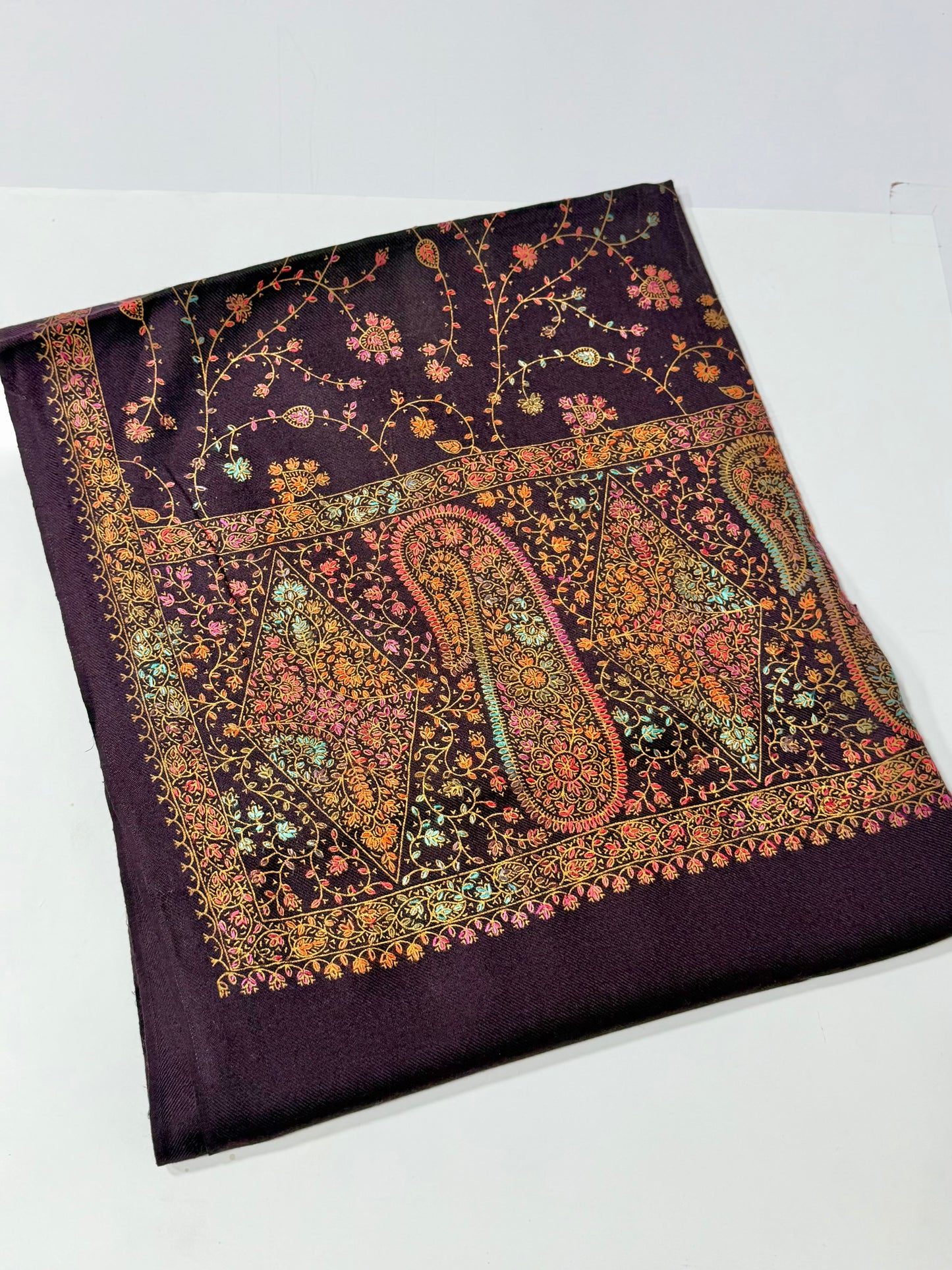 Pashmina Shawl | Hand Embroidery on Print Beautiful Shawl | Dark Purple