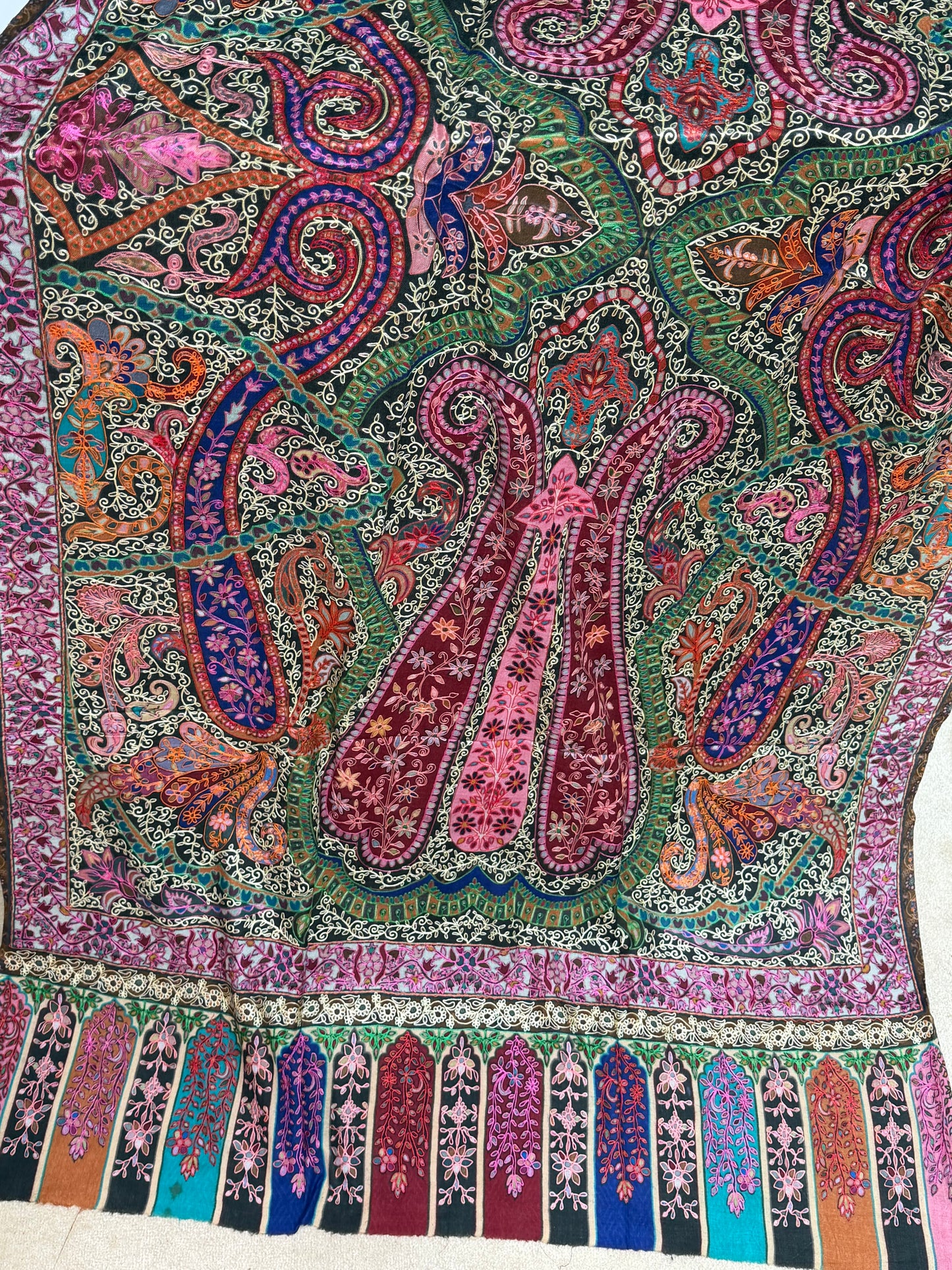 Qalamkar Shawl on Toosh Base | Made in Kashmir Multicolor Floral Design | QM106