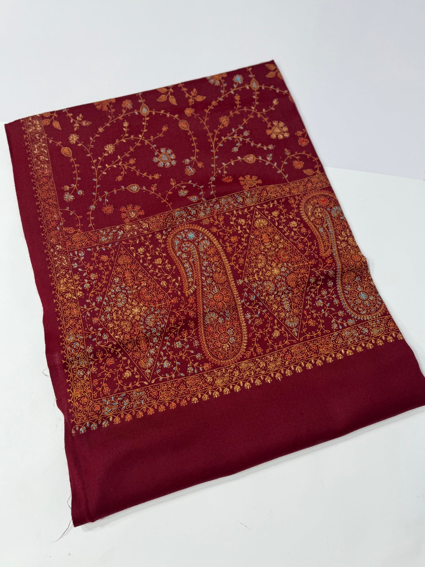 Pashmina Shawl | Hand Embroidery on Print Beautiful Shawl | Maroon