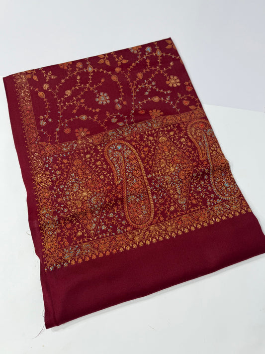 Pashmina Shawl | Hand Embroidery on Print Beautiful Shawl | Maroon