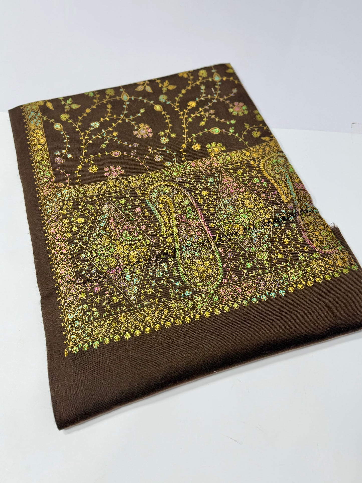 Pashmina Shawl | Hand Embroidery on Print Beautiful Shawl | Brown
