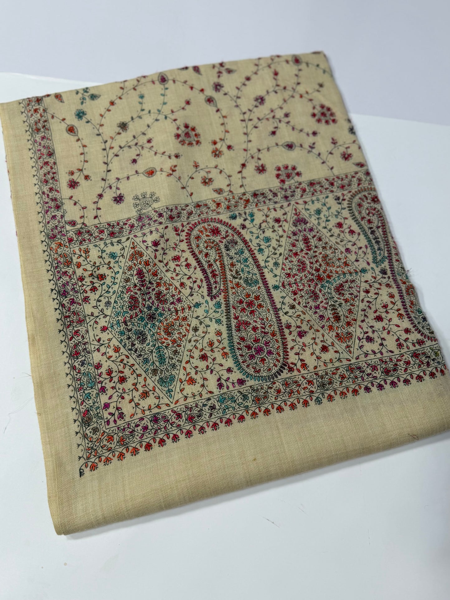 Pashmina Shawl | Hand Embroidery on Print Beautiful Shawl | Light Skin
