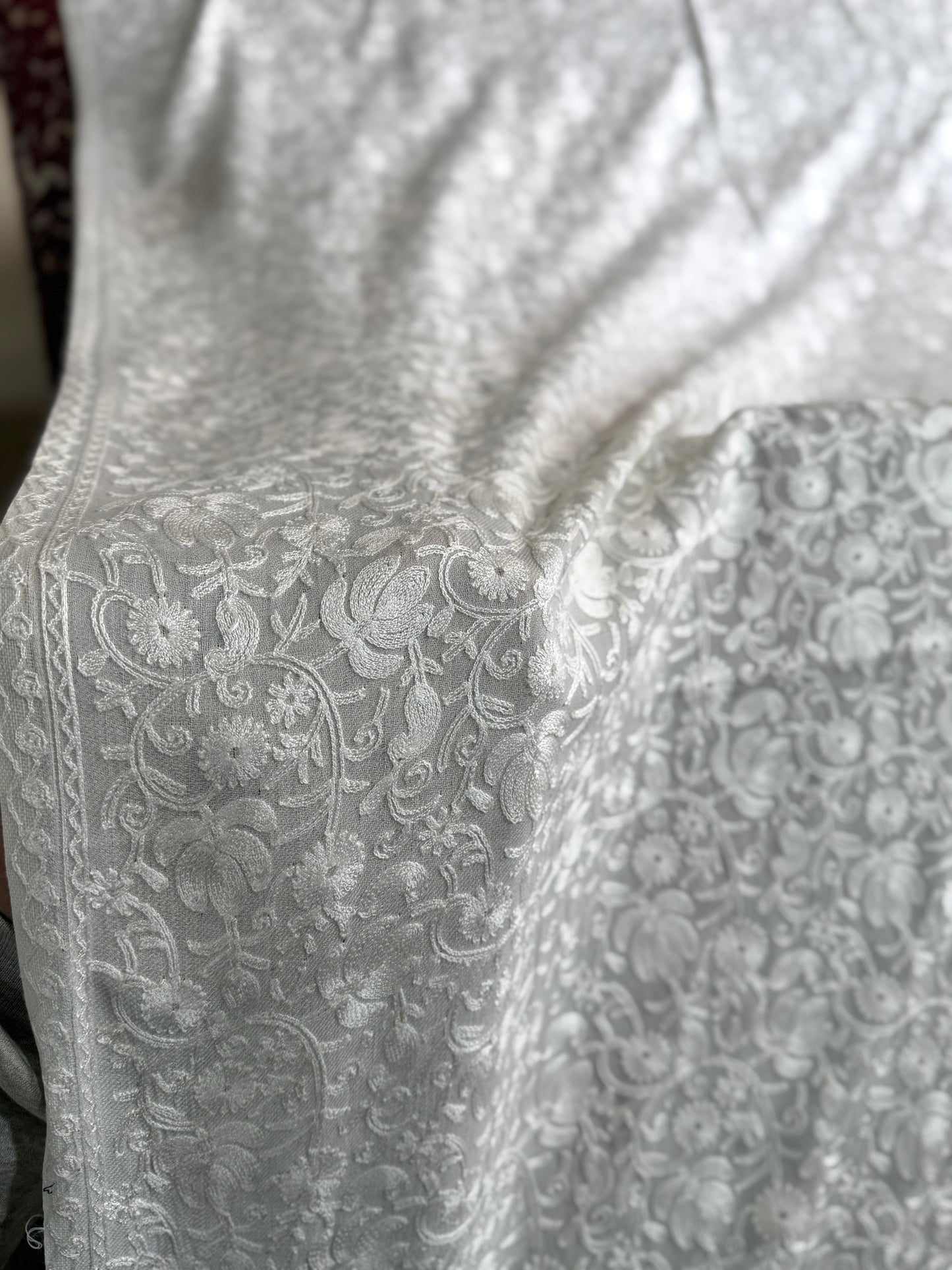 Pashmina Embroidered Shawl | Kashmiri Aar Work Embroidery Perfect Gift in Sale Price White