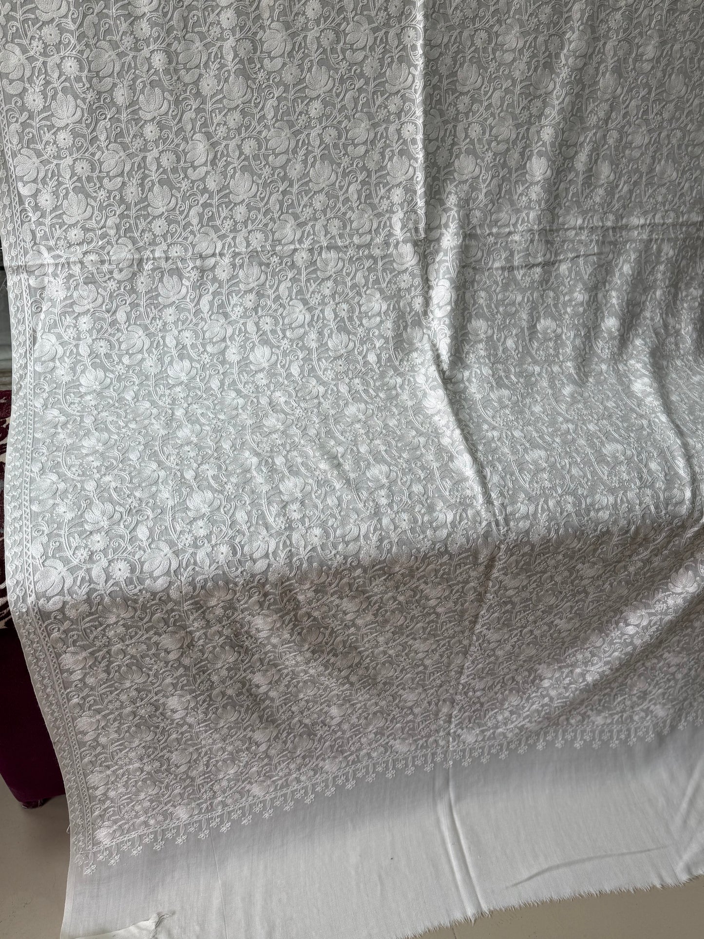 Pashmina Embroidered Shawl | Kashmiri Aar Work Embroidery Perfect Gift in Sale Price White