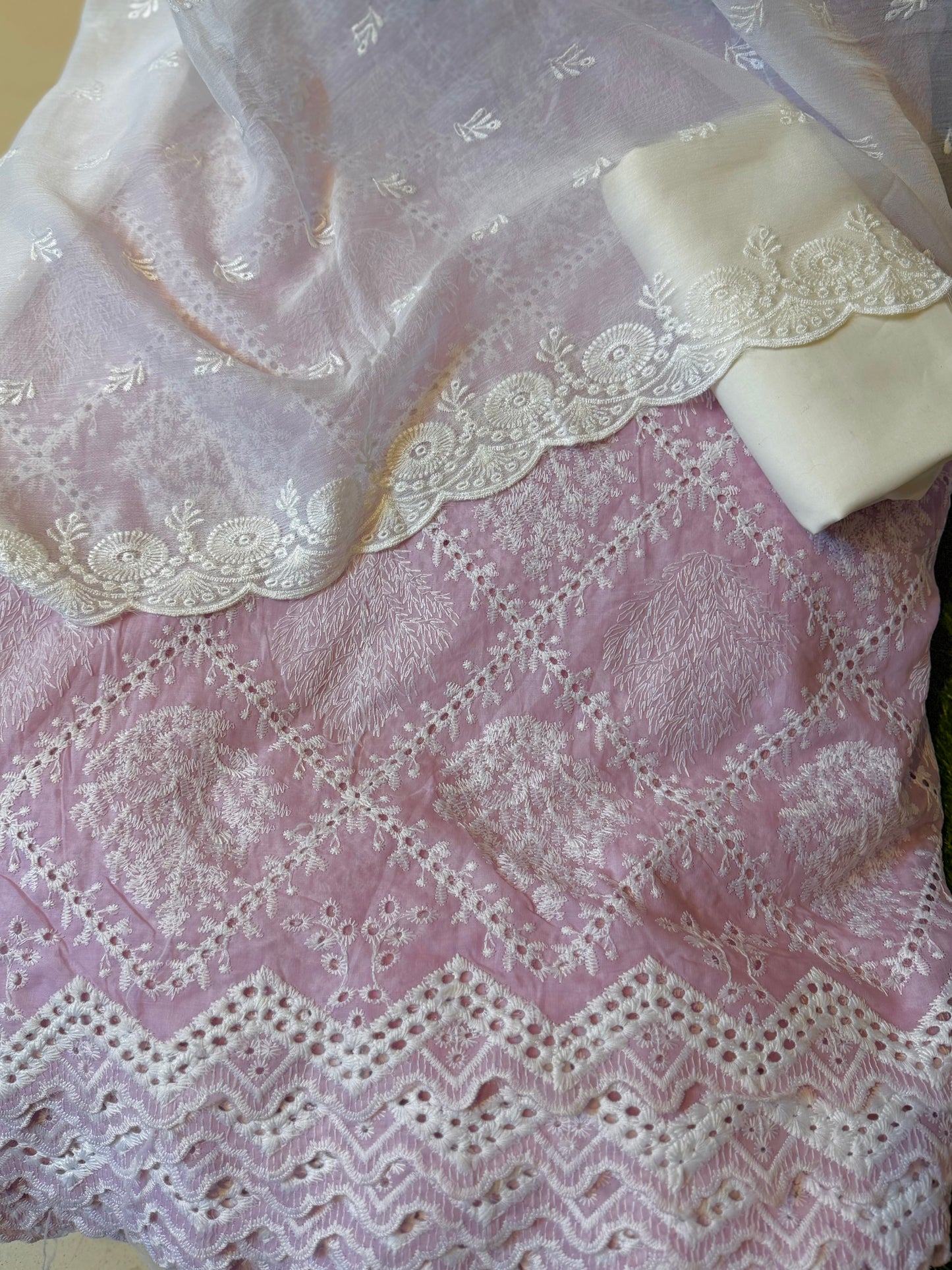 3 Piece Chikankari Suit | Chiffon Embroidered Dupatta | Tea Pink
