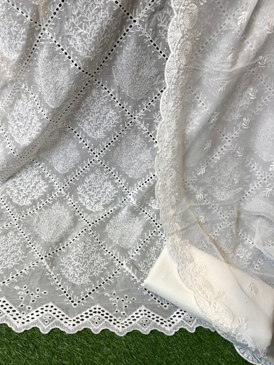 3 Piece Chikankari Suit | Chiffon Embroidered Dupatta | White
