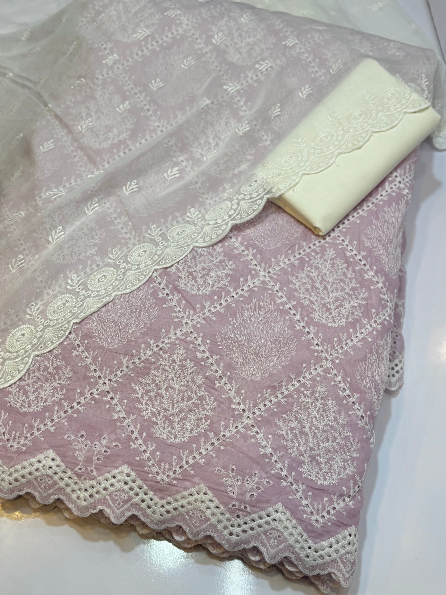 3 Piece Chikankari Suit | Chiffon Embroidered Dupatta | Tea Pink