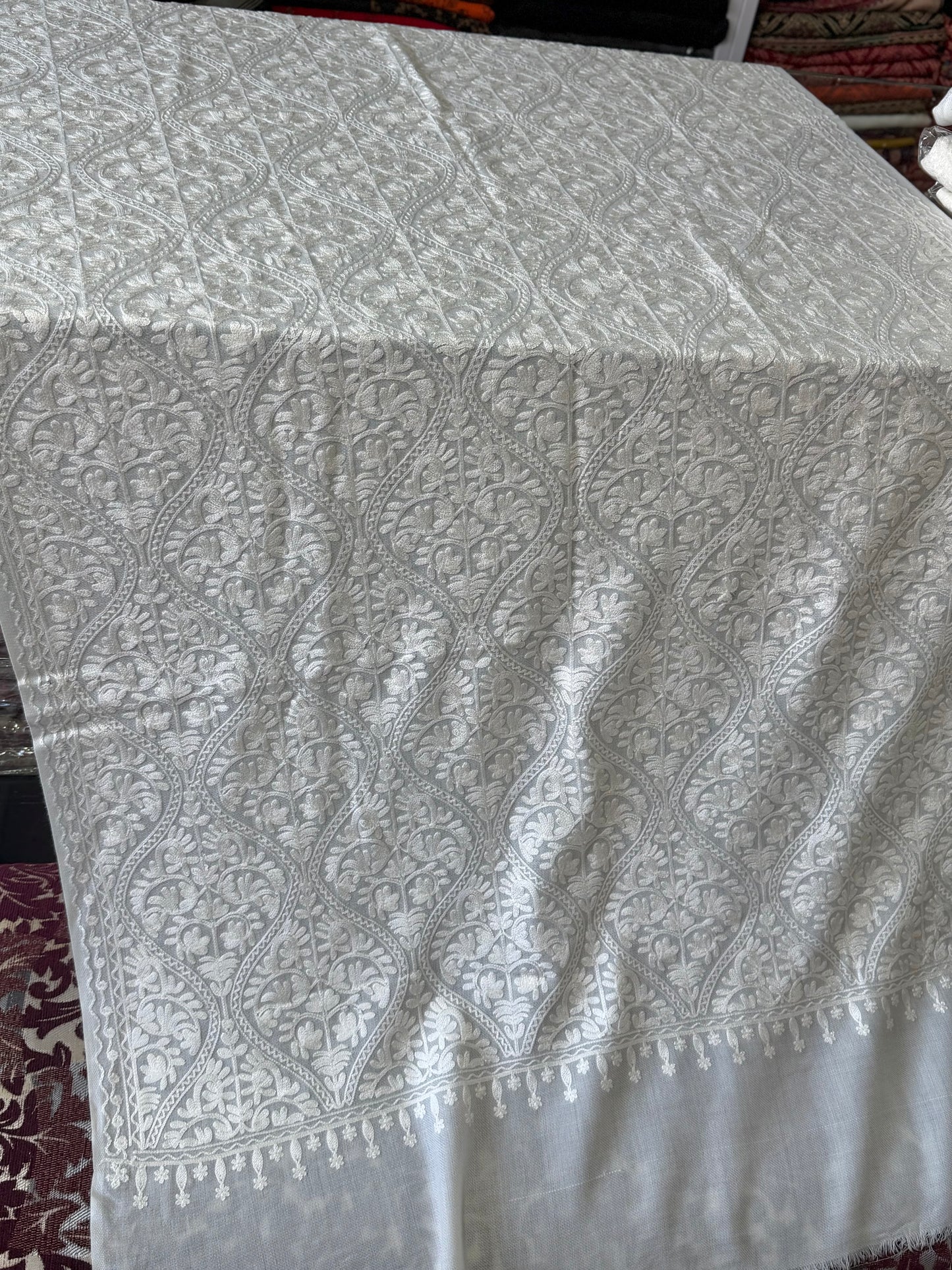 Pashmina Stole White Stole White Kashmiri Embroidery