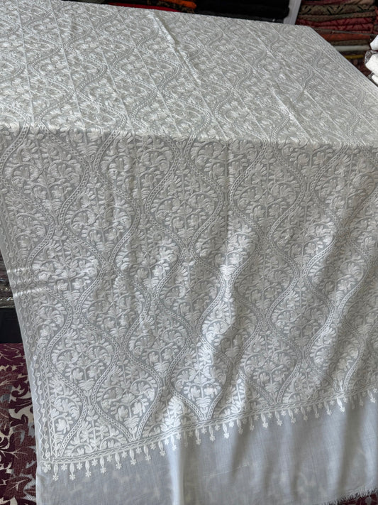 Pashmina Stole White Stole White Kashmiri Embroidery