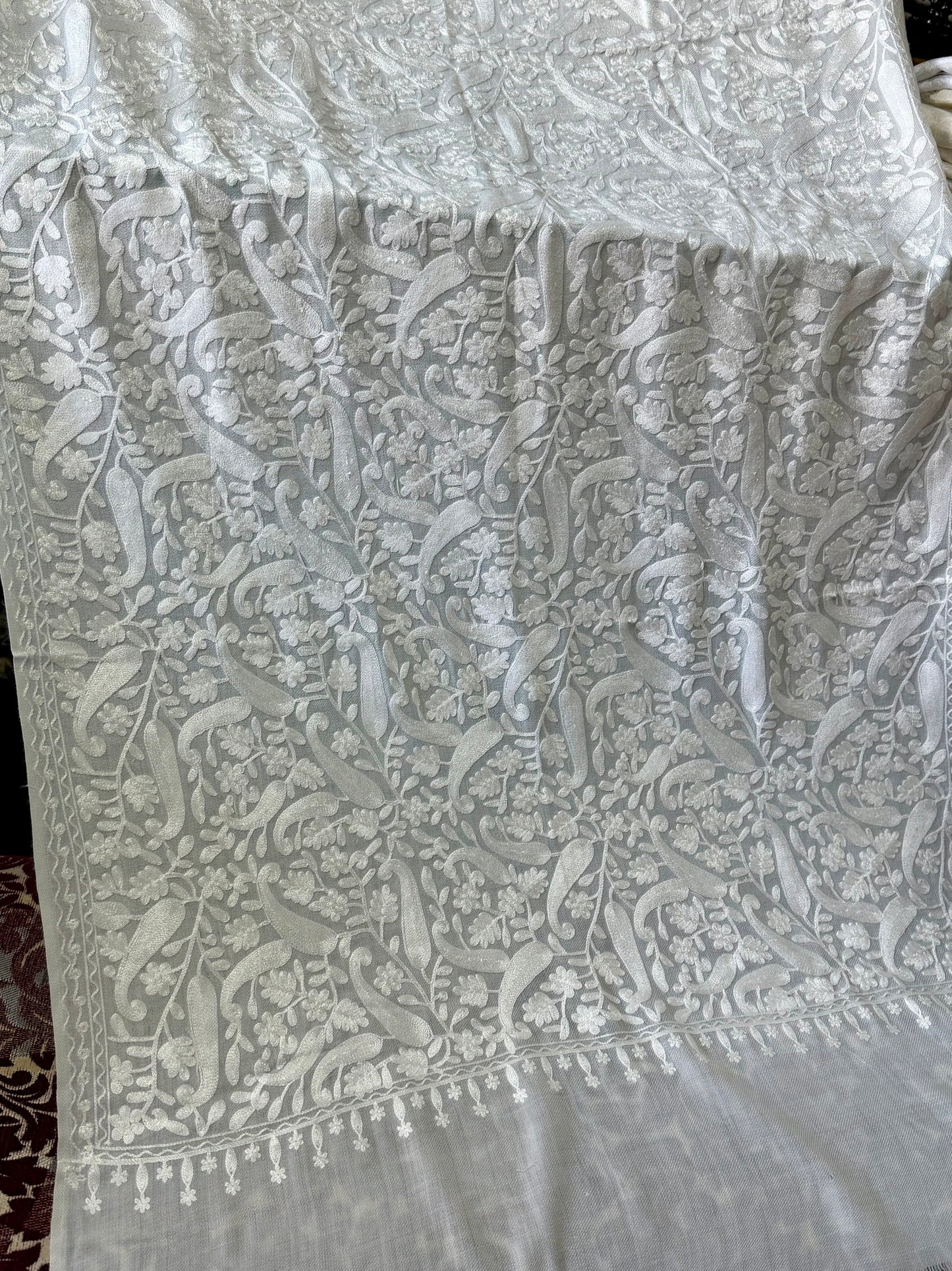 Pashmina Stole White Stole White Kashmiri Embroidery