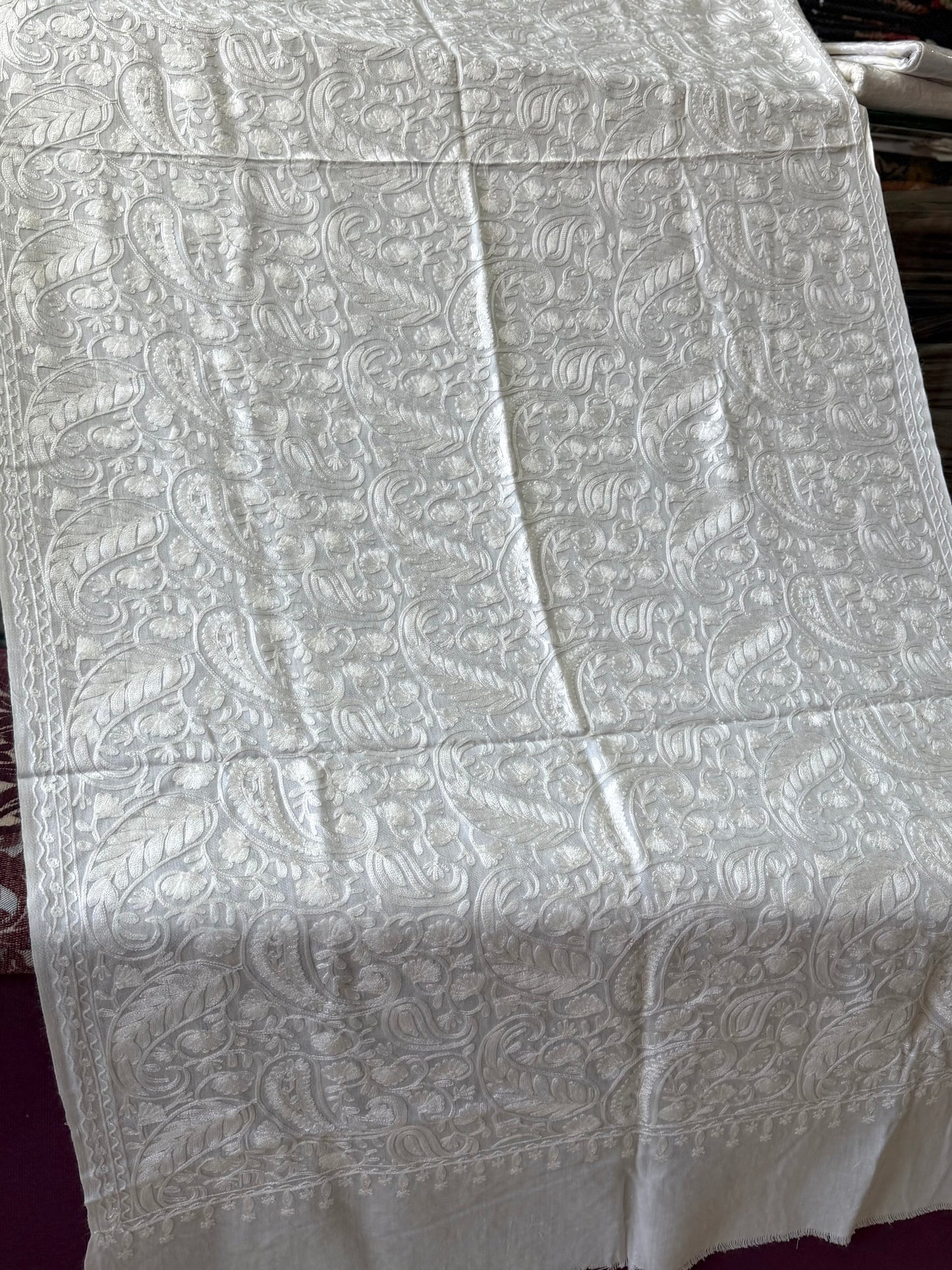 Pashmina Stole White Stole White Kashmiri Embroidery