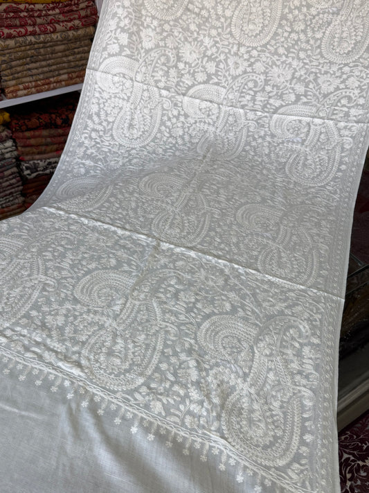 Pashmina Stole White Stole White Kashmiri Embroidery