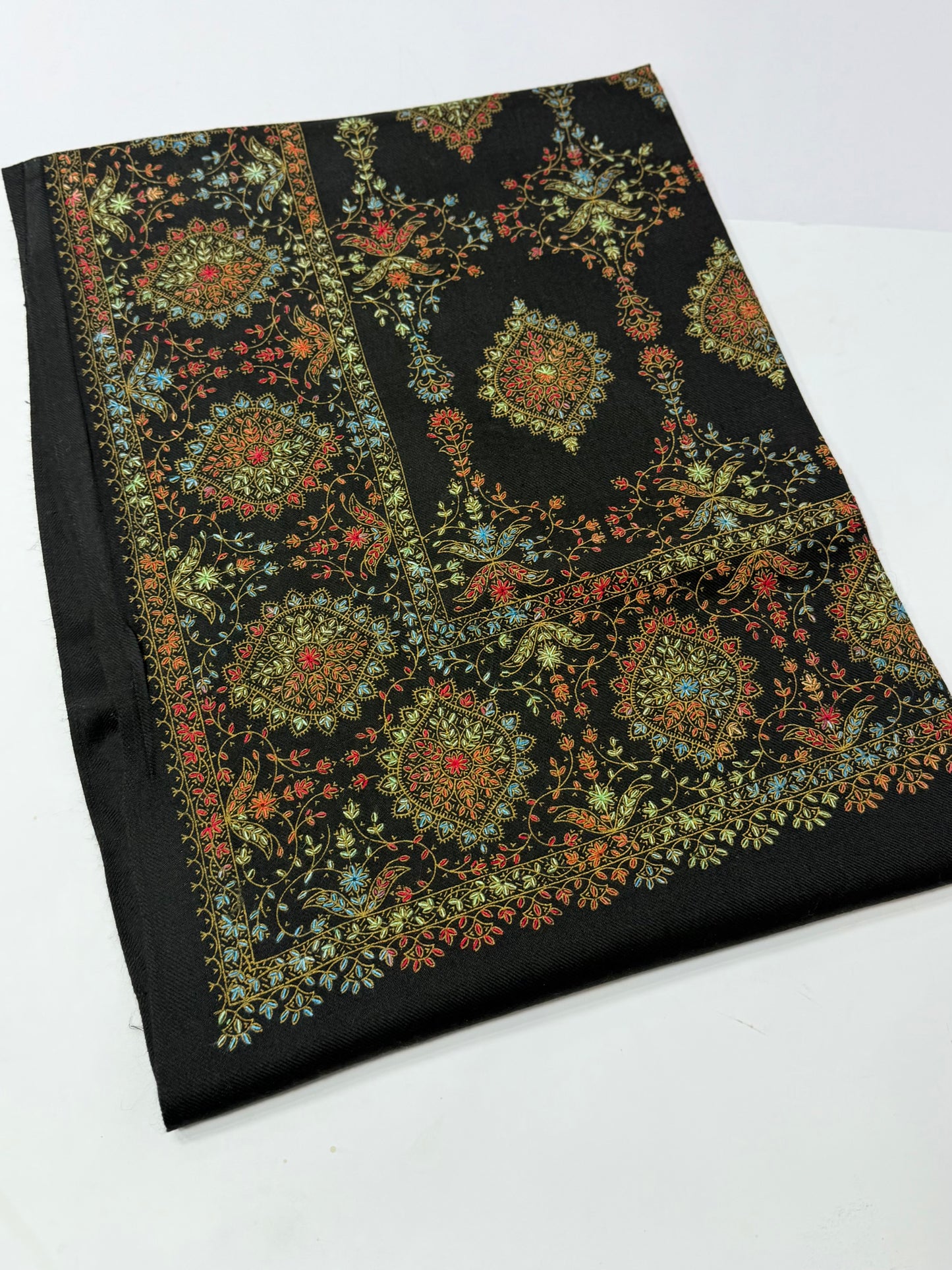 Pashmina Shawl | Hand Embroidery on Print Beautiful Shawl | Dark Green