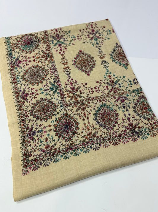 Pashmina Shawl | Hand Embroidery on Print Beautiful Shawl | Light Skin