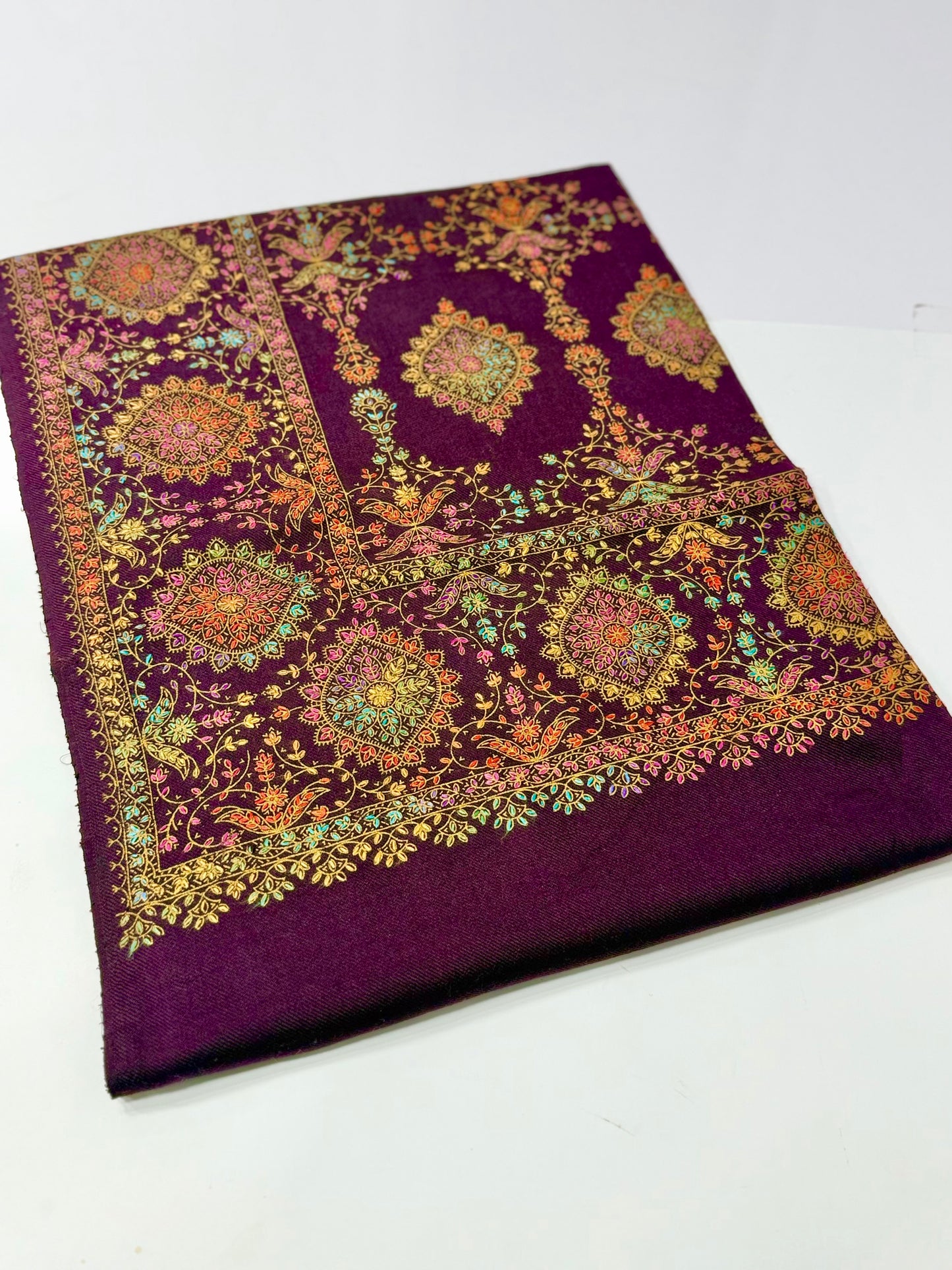 Pashmina Shawl | Hand Embroidery on Print Beautiful Shawl | Dark Purple