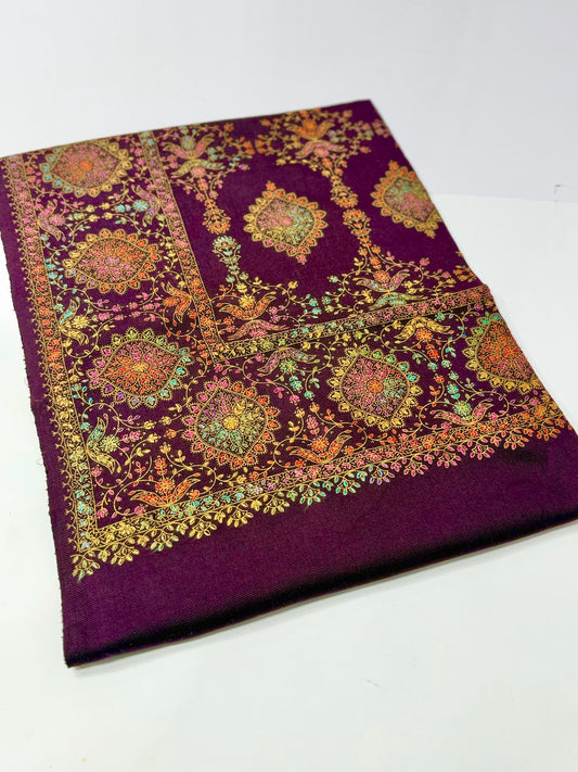 Pashmina Shawl | Hand Embroidery on Print Beautiful Shawl | Dark Purple