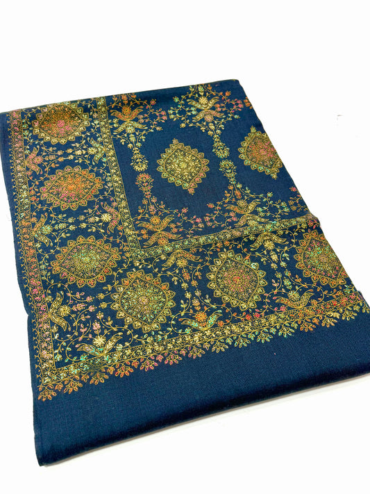Pashmina Shawl | Hand Embroidery on Print Beautiful Shawl | Blue