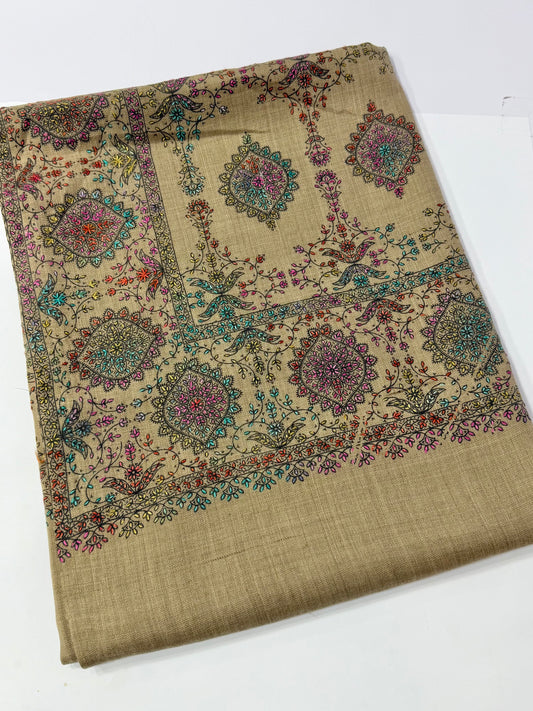 Pashmina Shawl | Hand Embroidery on Print Beautiful Shawl | Dark Skin