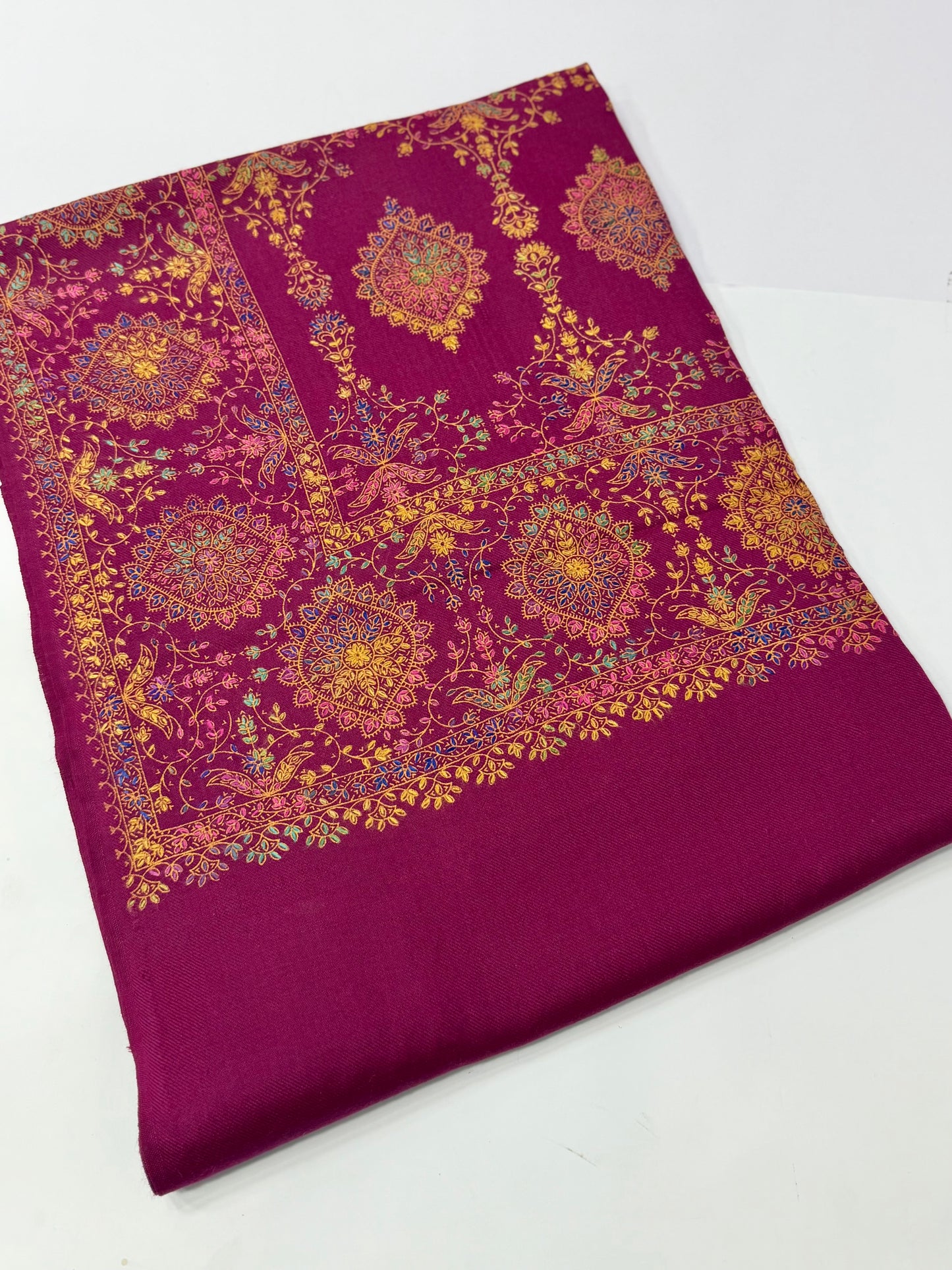 Pashmina Shawl | Hand Embroidery on Print Beautiful Shawl | Magenta