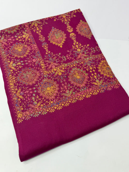 Pashmina Shawl | Hand Embroidery on Print Beautiful Shawl | Magenta