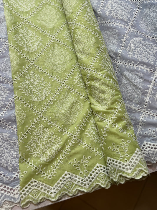 Chikankari Shirt Unstitched | Full Chikankari Bore Shirt | Light Green