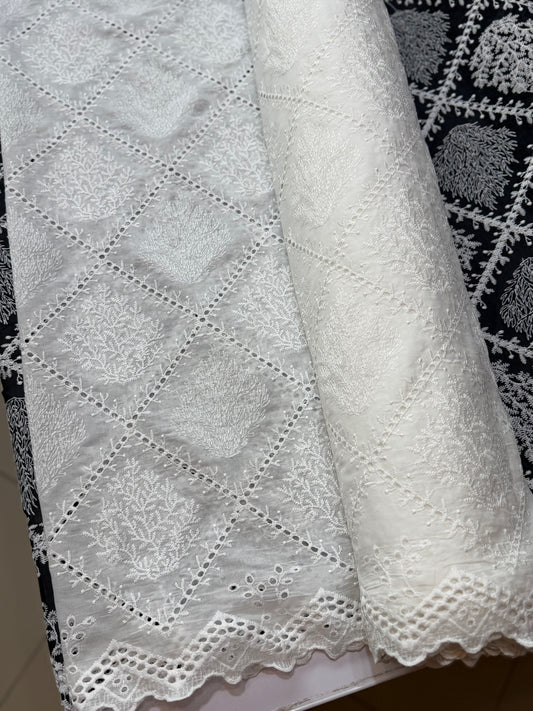 Chikankari Shirt Unstitched | Full Chikankari Bore Shirt | White