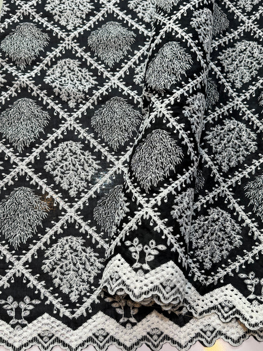 Chikankari Shirt Unstitched | Full Chikankari Bore Shirt | Black