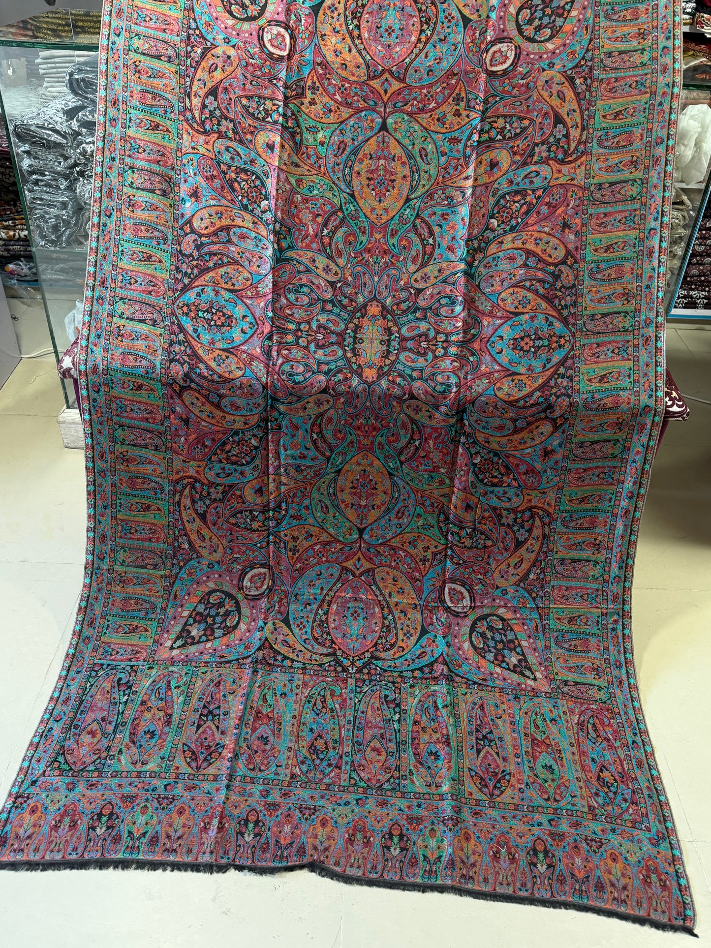 Kani Shawl Qalamkar Design Weaved Jamawar Toosh Shawl Made in Kashmir Full Size Shawl Perfect Gift