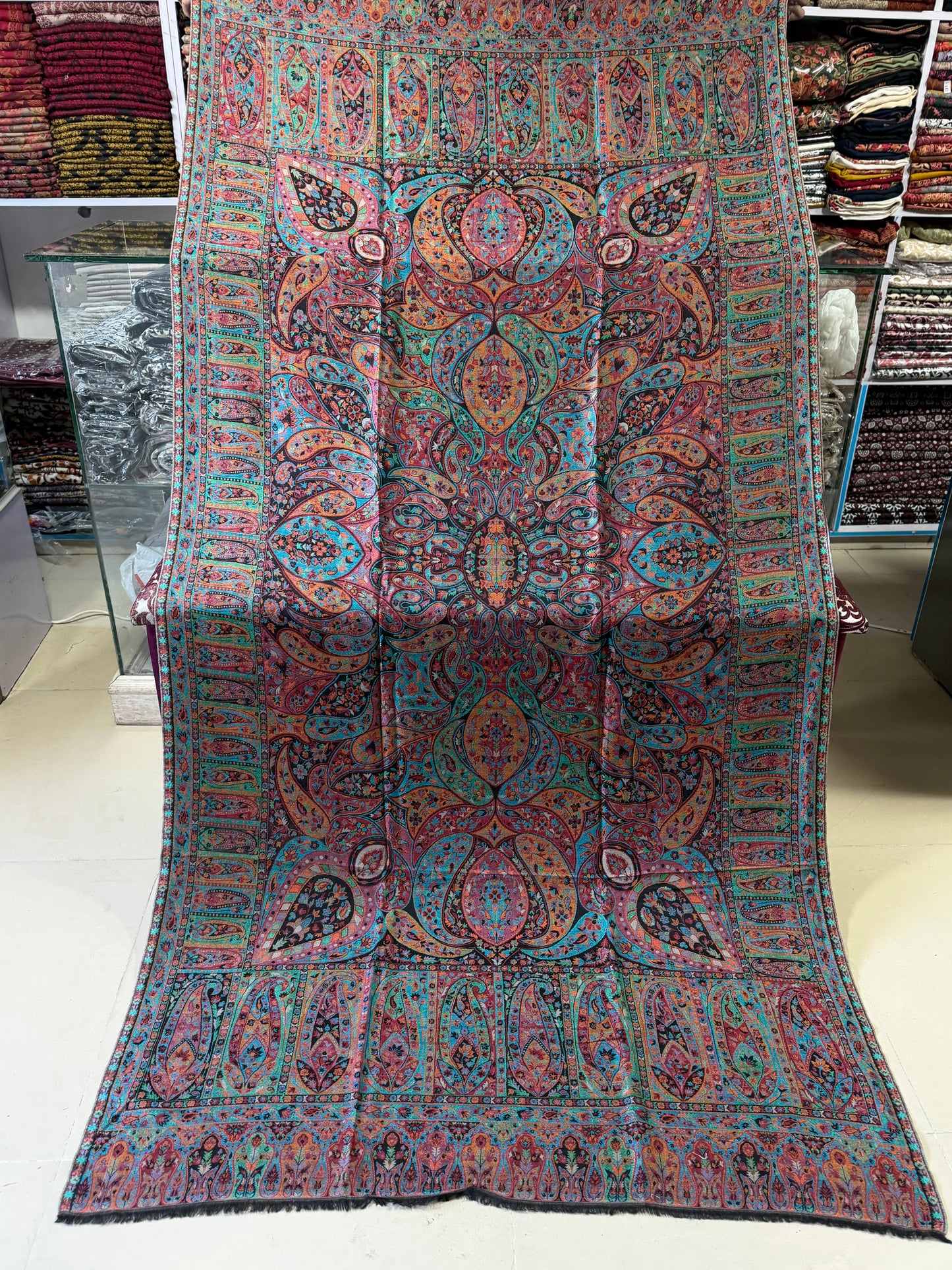 Kani Shawl Qalamkar Design Weaved Jamawar Toosh Shawl Made in Kashmir Full Size Shawl Perfect Gift