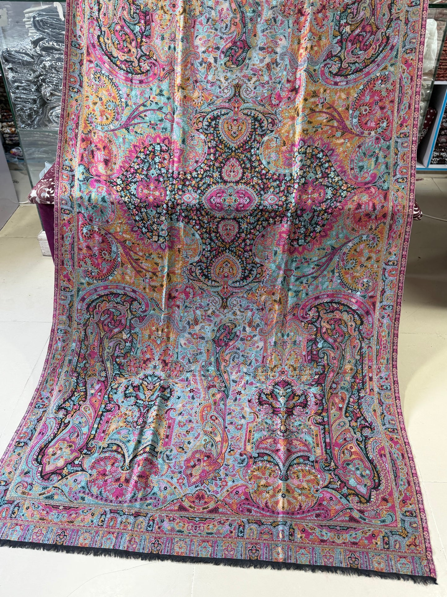 Kani Shawl Qalamkar Design Weaved Jamawar Toosh Shawl Made in Kashmir Full Size Shawl Perfect Gift