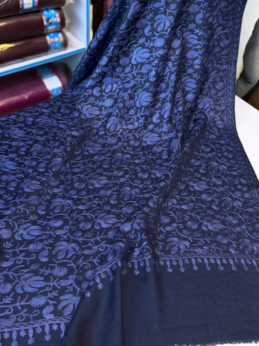 Blue With Blue Pashmina Embroidered Shawl | Kashmiri Aar Work Embroidery
