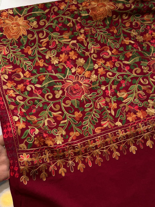 Pashmina Shawl Full Size | Kashmiri Embroidery | Maroon