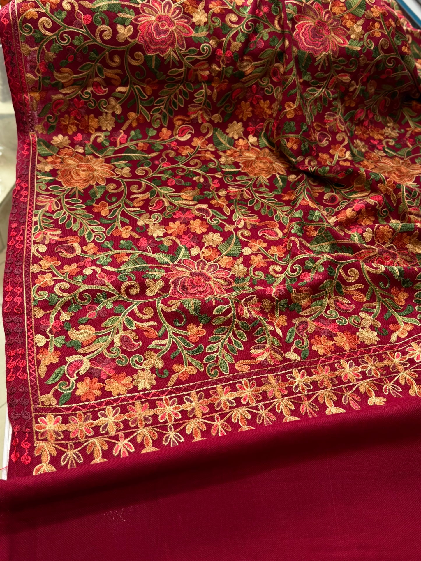 Pashmina Shawl Full Size | Kashmiri Embroidery | Maroon