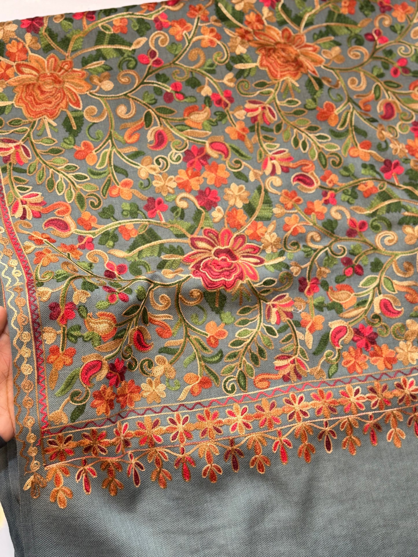 Pashmina Shawl Full Size | Kashmiri Embroidery | Grey