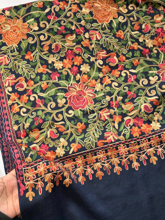 Pashmina Shawl Full Size | Kashmiri Embroidery | Navy Blue