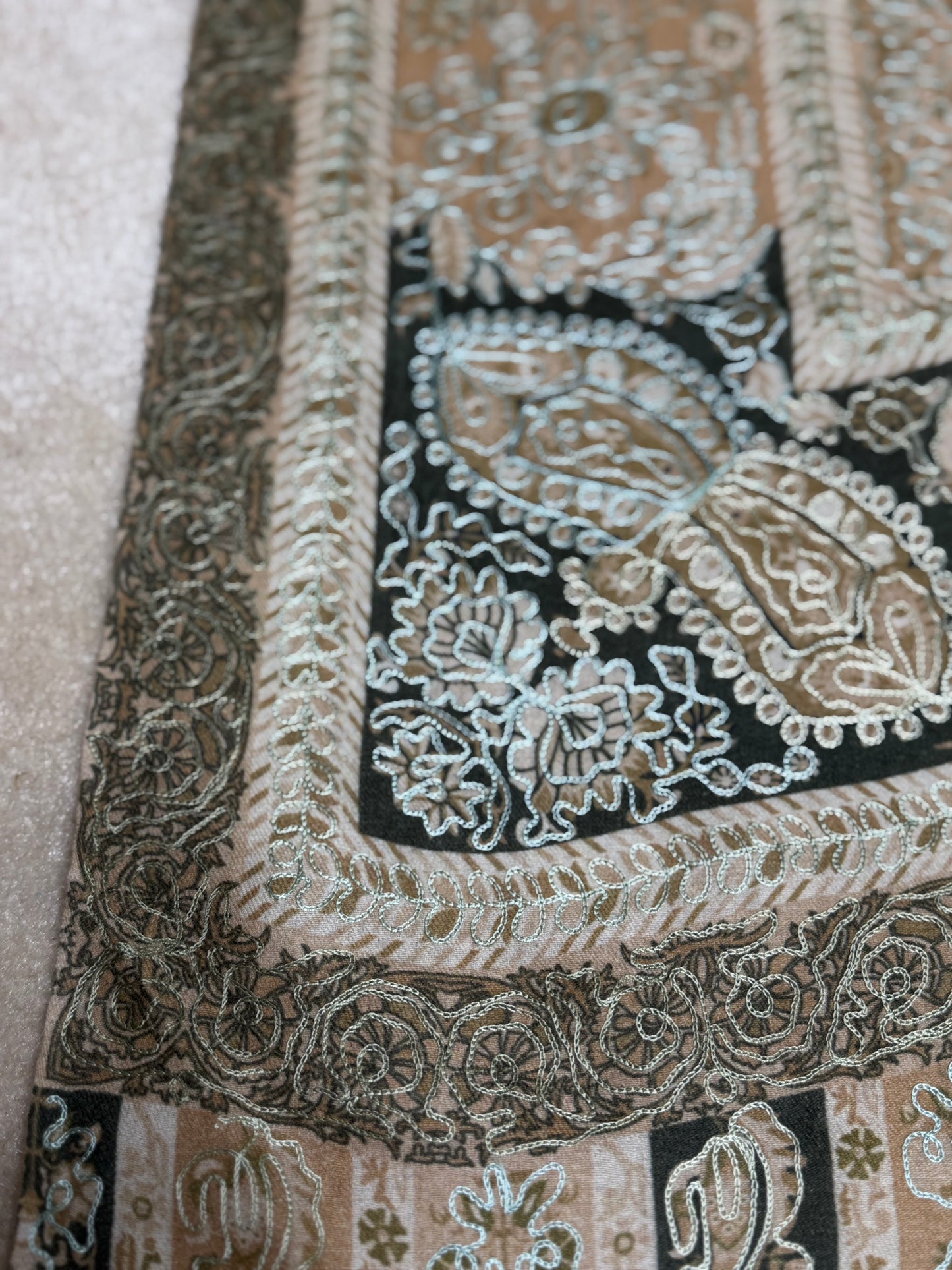 Qalamkar Shawl on Toosh Base | Made in Kashmir Multicolor Floral Design | QM107