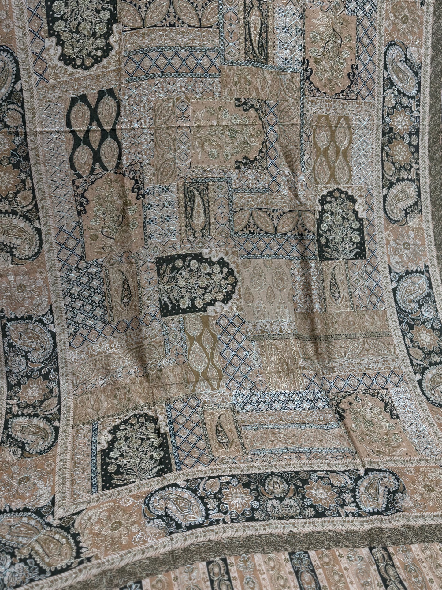 Qalamkar Shawl on Toosh Base | Made in Kashmir Multicolor Floral Design | QM107