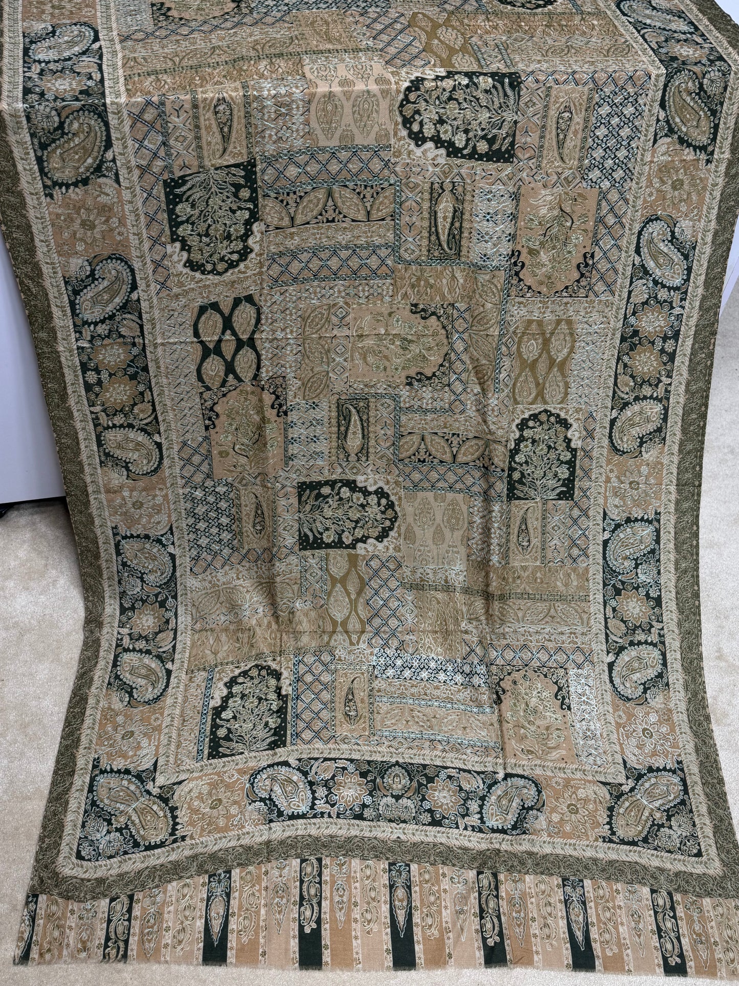 Qalamkar Shawl on Toosh Base | Made in Kashmir Multicolor Floral Design | QM107