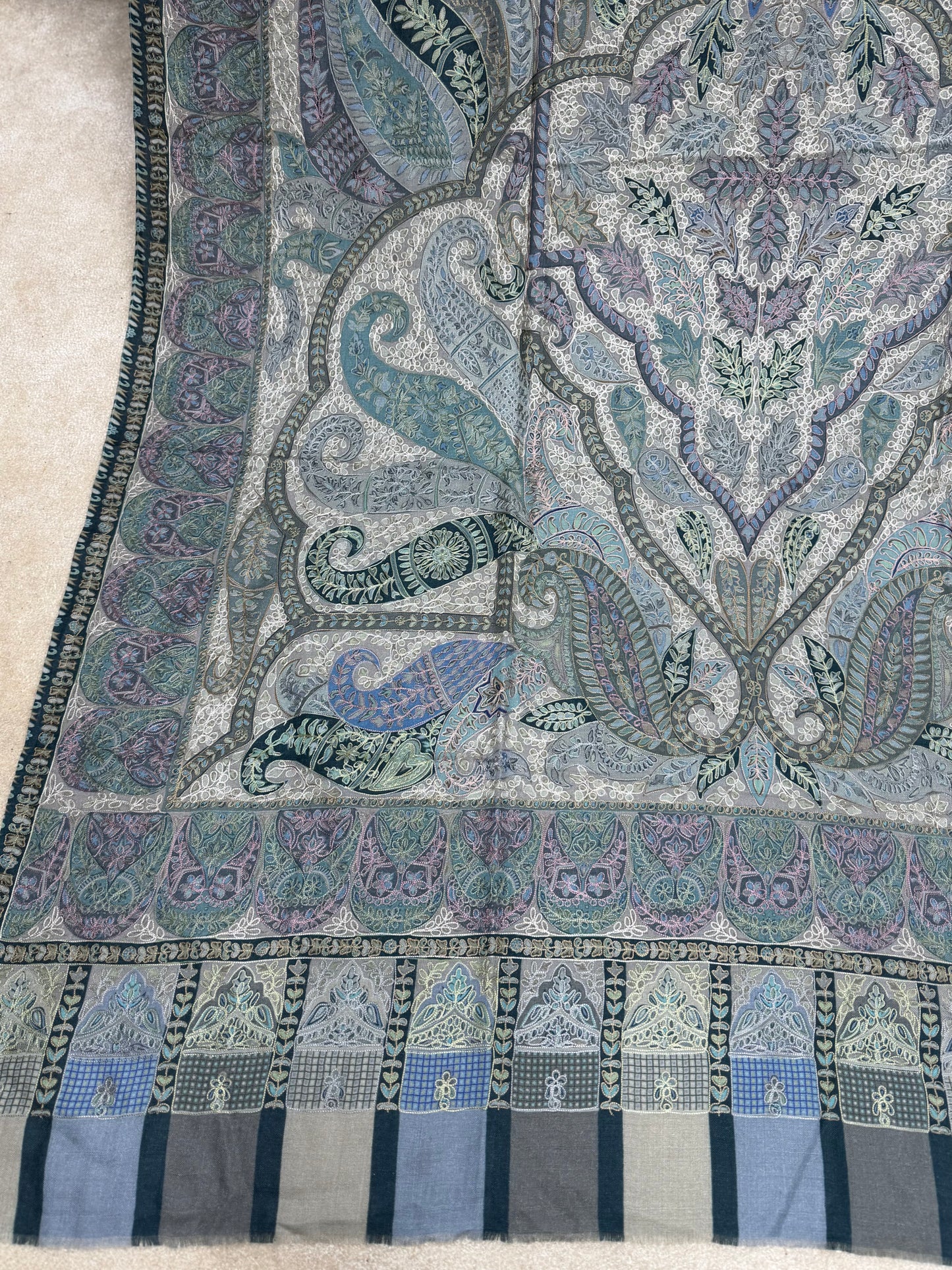 Qalamkar Shawl on Toosh Base | Made in Kashmir Multicolor Floral Design | QM110